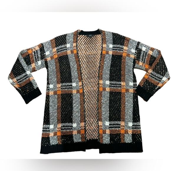 Very J Women Size s Small Black and Orange Plaid Open Front Cardigan Sweater - Picture 1 of 6